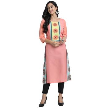 peach Venika Creations Americian Crepe Digital Print Kurta 1