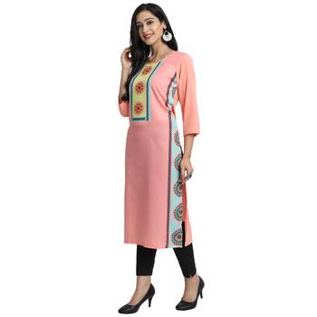peach Venika Creations Americian Crepe Digital Print Kurta 3
