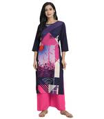 navy-blue Venika Creations Americian Crepe Digital Print Kurta