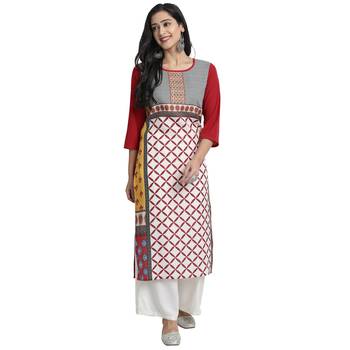 red Venika Creations Americian Crepe Digital Print Kurta 1