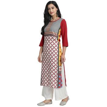 red Venika Creations Americian Crepe Digital Print Kurta 3