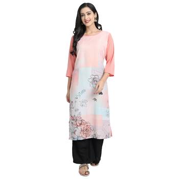 peach Venika Creations Americian Crepe Digital Print Kurta 1