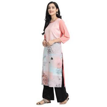 peach Venika Creations Americian Crepe Digital Print Kurta 3