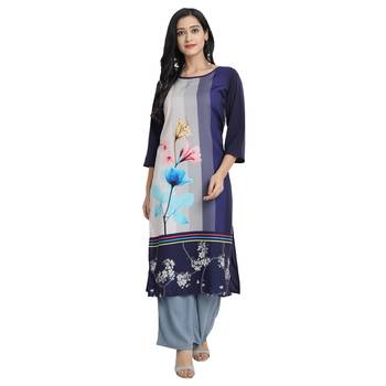 navy-blue Venika Creations Americian Crepe Digital Print Kurta 1