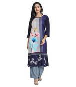 navy-blue Venika Creations Americian Crepe Digital Print Kurta