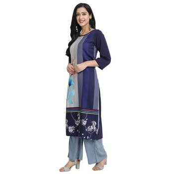 navy-blue Venika Creations Americian Crepe Digital Print Kurta 3