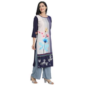navy-blue Venika Creations Americian Crepe Digital Print Kurta 4