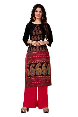 peach Venika Creations Americian Crepe Digital Print Kurta 1