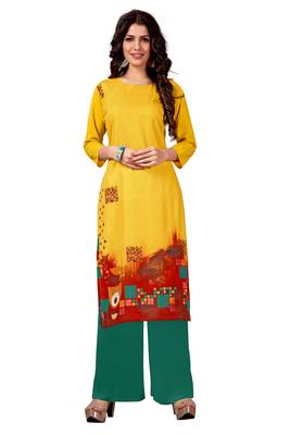 yellow Venika Creations Americian Crepe Digital Print Kurta 1