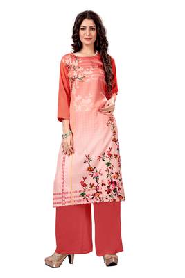 orange Venika Creations Americian Crepe Digital Print Kurta 1