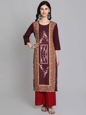 maroon Venika Creations Americian Crepe Digital Print Kurta 1
