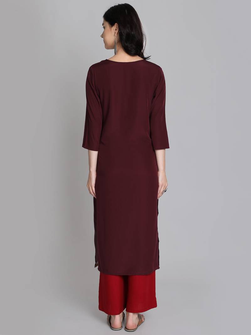 maroon Venika Creations Americian Crepe Digital Print Kurta