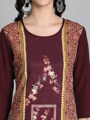 maroon Venika Creations Americian Crepe Digital Print Kurta 3