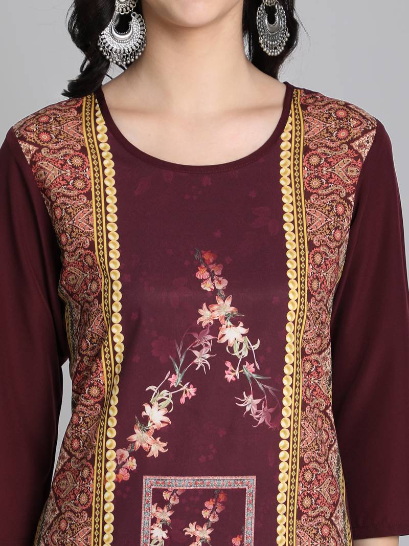 maroon Venika Creations Americian Crepe Digital Print Kurta