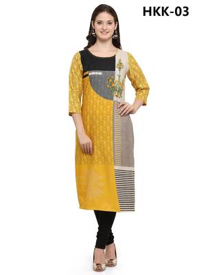 yellow Venika Creations Americian Crepe Digital Print Kurta 1