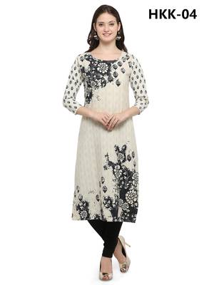 cream Venika Creations Americian Crepe Digital Print Kurta 1