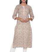F Womens Cotton Cambric Traditional block Print Straight Kurta Pant Set (Peach)