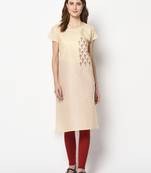 Wedani cream cotton Stright  kurti