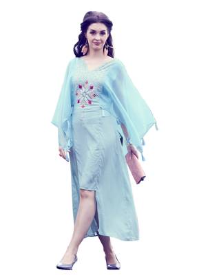 cream silk quarter sleeve kurti 1