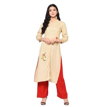 Wedani Cream Embroidery Stright Rayon Kurti 1