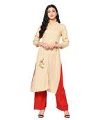  Wedani Cream Embroidery Stright Rayon Kurti