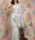Grey woven blended cotton saree with blouse