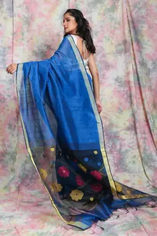 Blue woven Handloom saree with resham designer pallu
