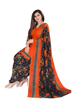 orange synthetic unstitched  dress materials 2