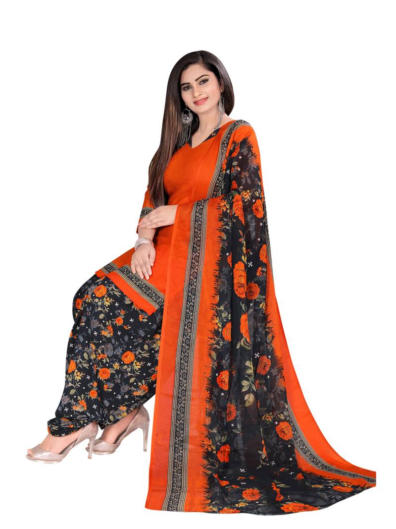 orange synthetic unstitched  dress materials