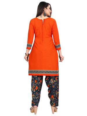 orange synthetic unstitched  dress materials 3