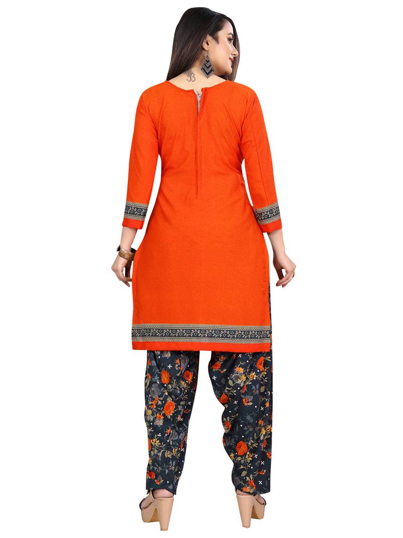 orange synthetic unstitched  dress materials