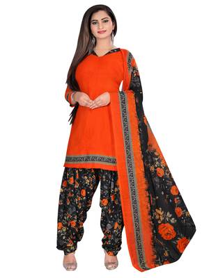 orange synthetic unstitched  dress materials 4