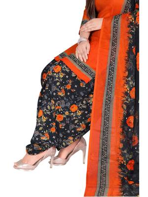 orange synthetic unstitched  dress materials 5