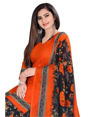 orange synthetic unstitched  dress materials 6