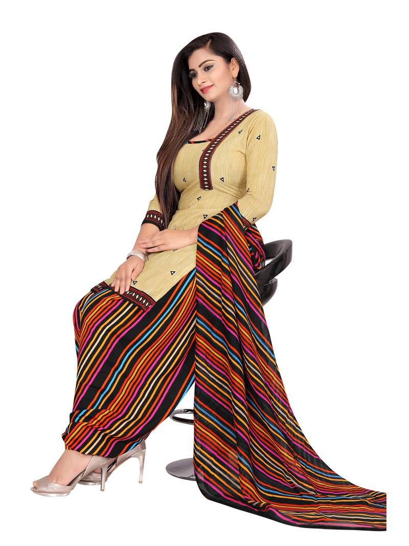 beige synthetic unstitched dress materials