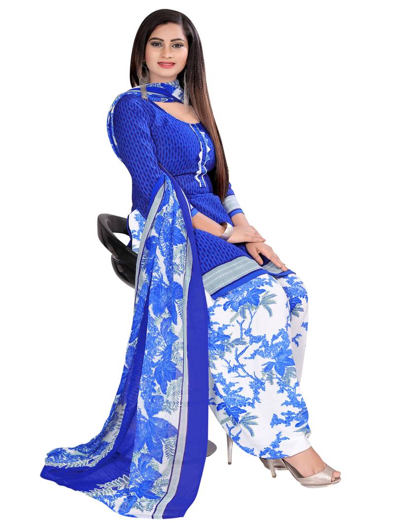 blue synthetic unstitched  dress materials