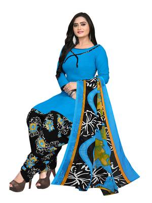 blue synthetic unstitched dress materials 2