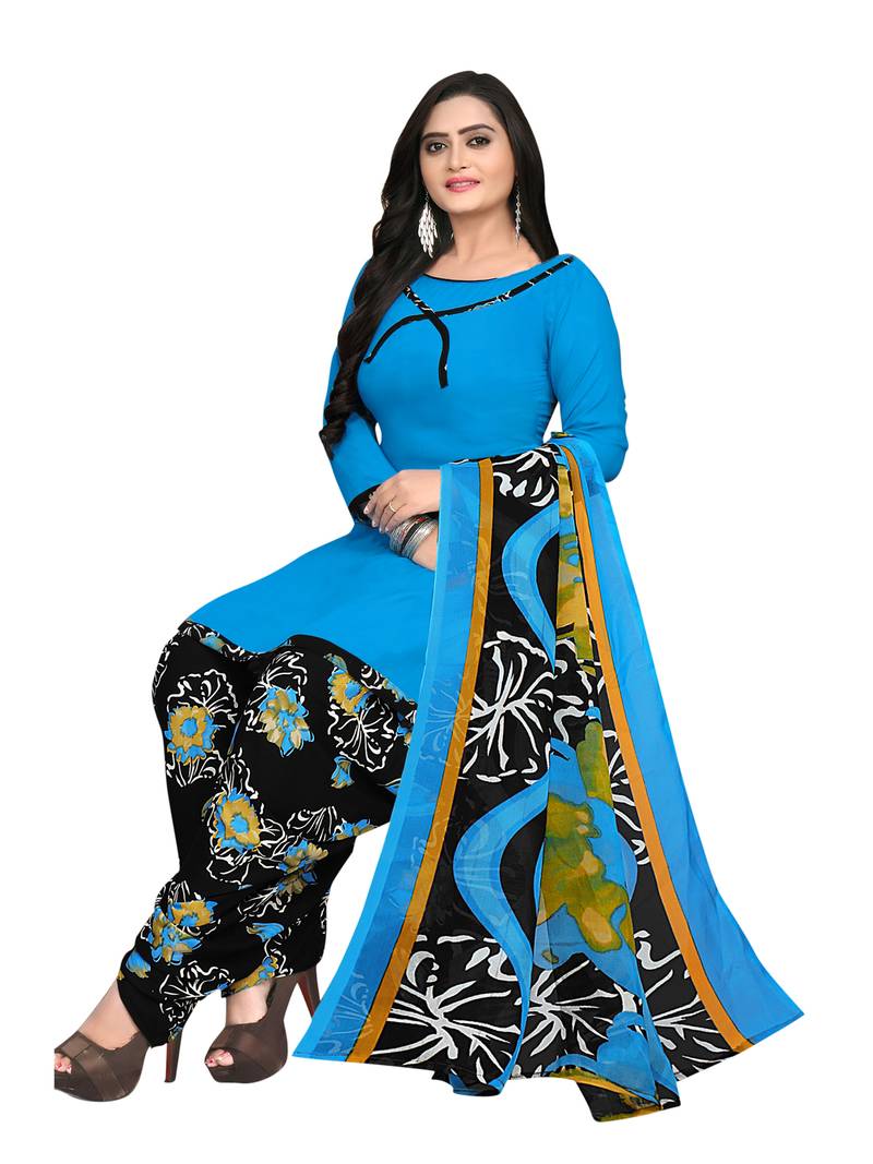 blue synthetic unstitched dress materials