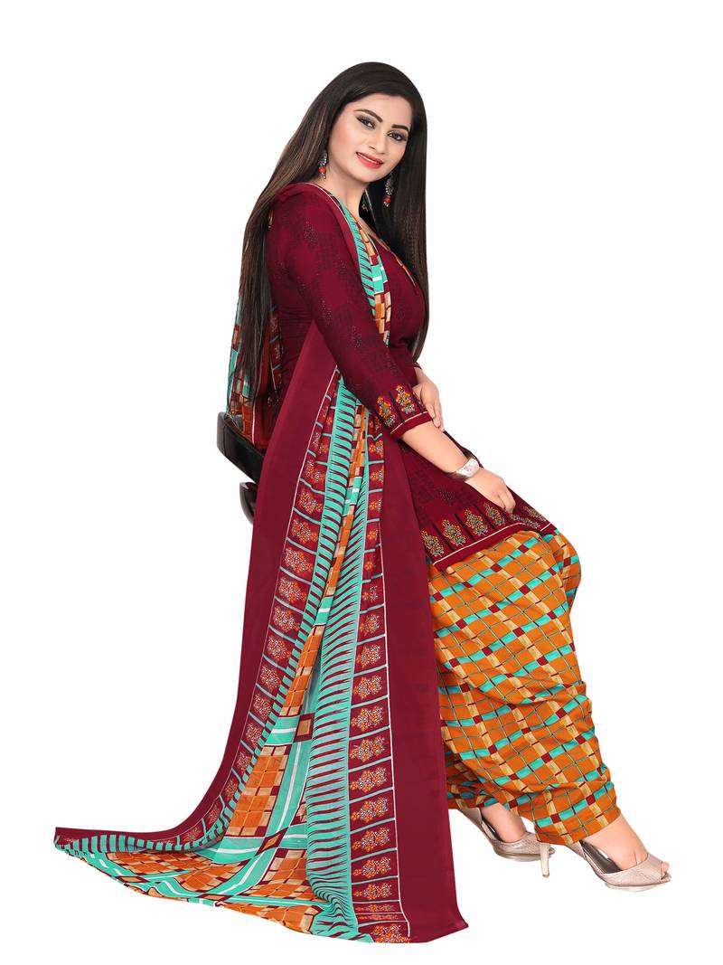 red unstitched synthetic dress material