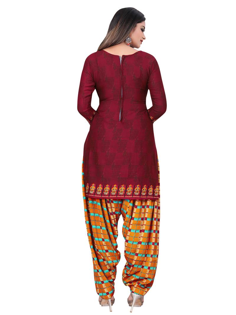 red unstitched synthetic dress material