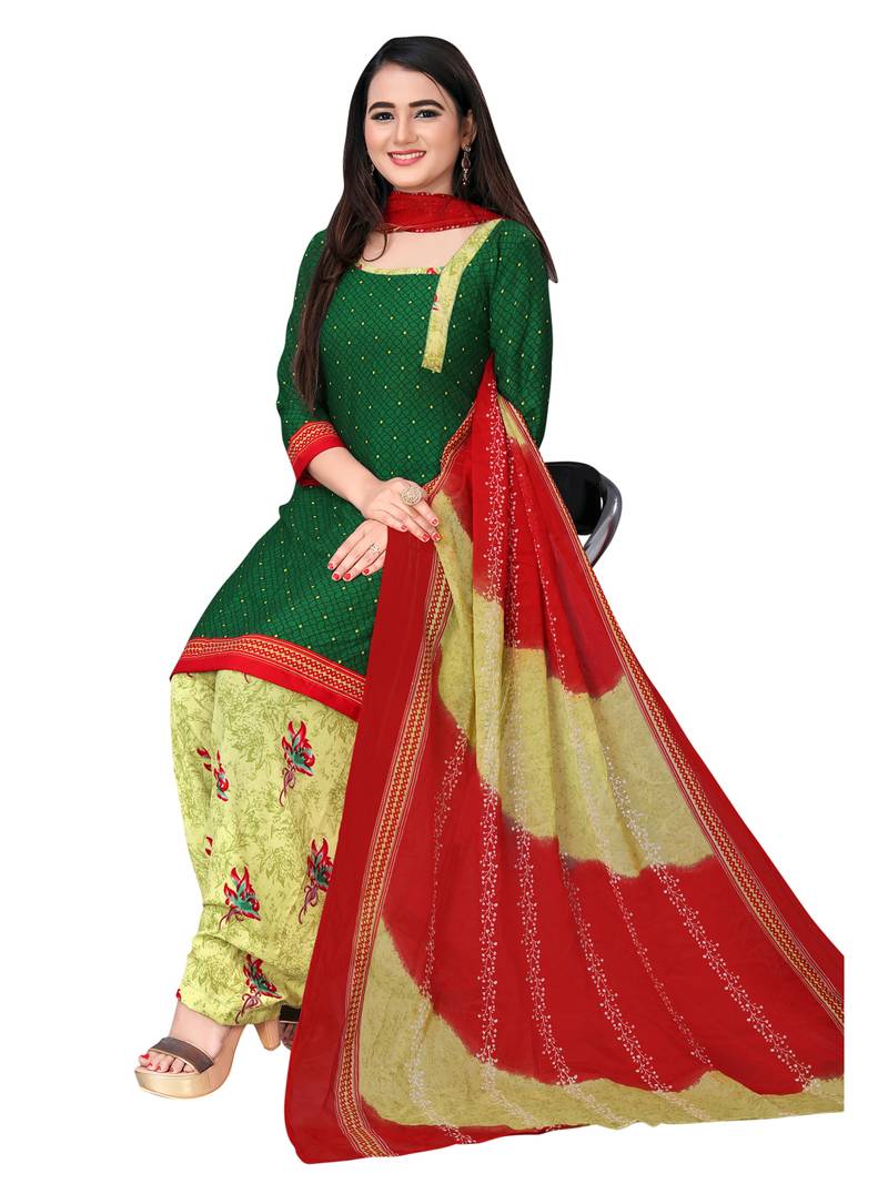 green unstitched synthetic dress material