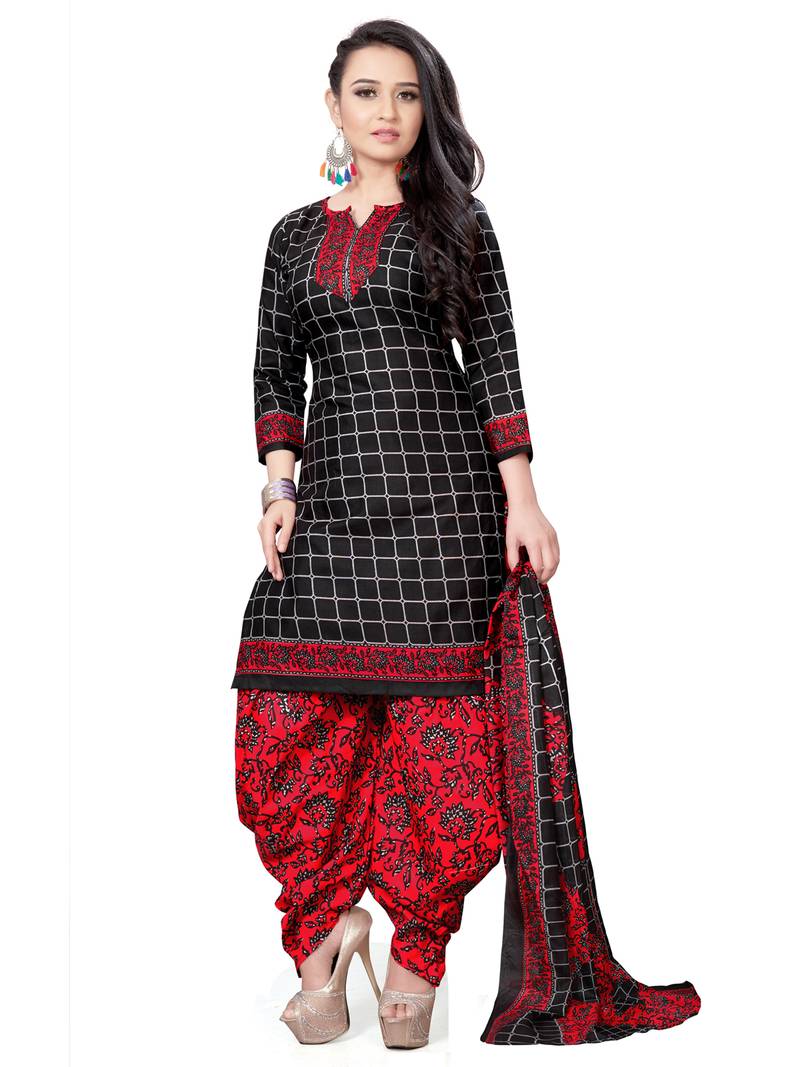 black unstitched printed cotton dress material