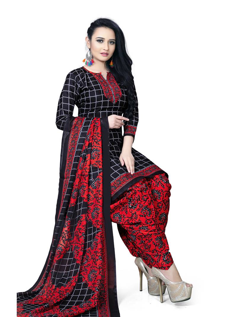black unstitched printed cotton dress material
