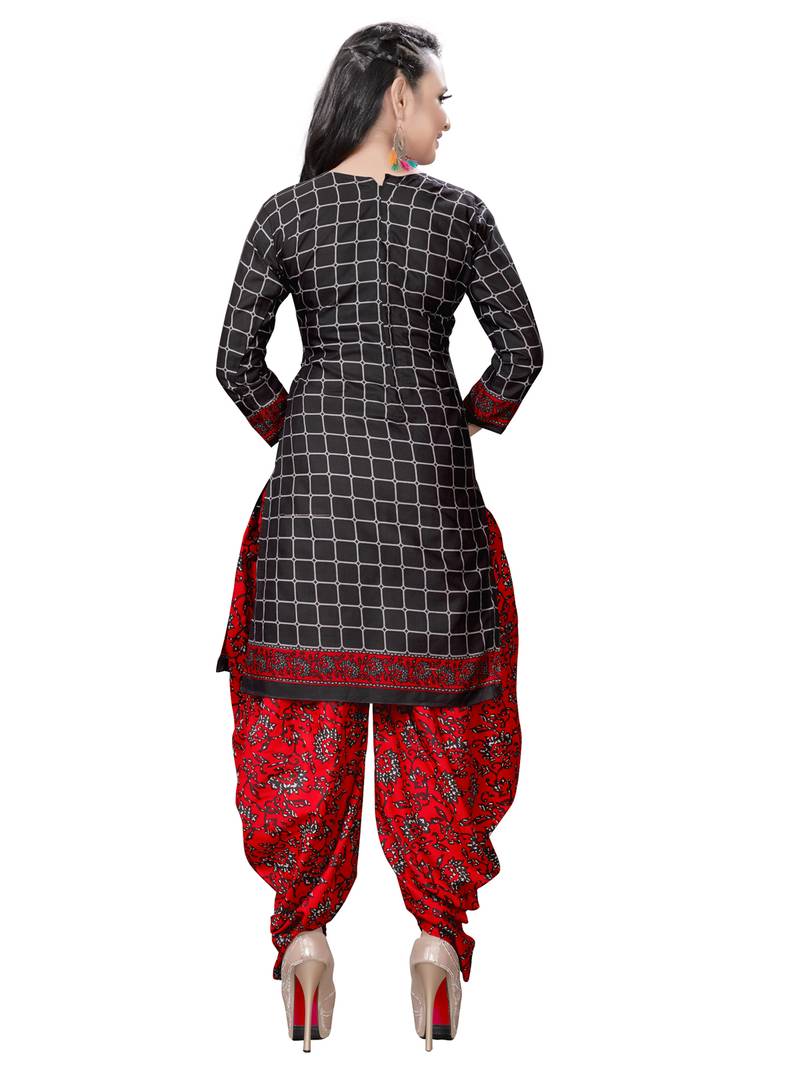 black unstitched printed cotton dress material