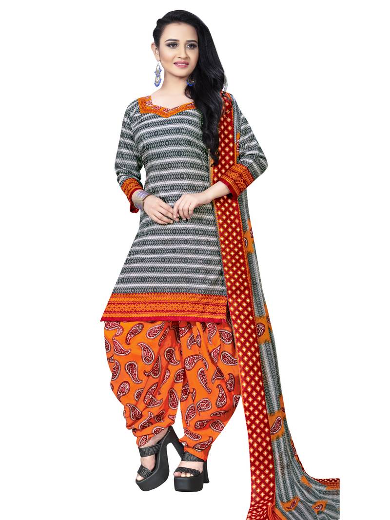 grey unstitched printed cotton dress material