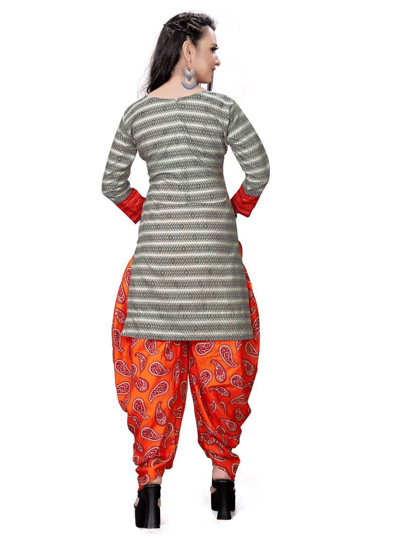 grey unstitched printed cotton dress material