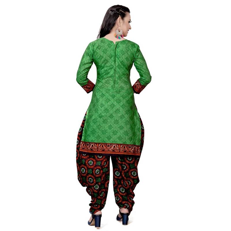 green unstitched cotton printed dress material