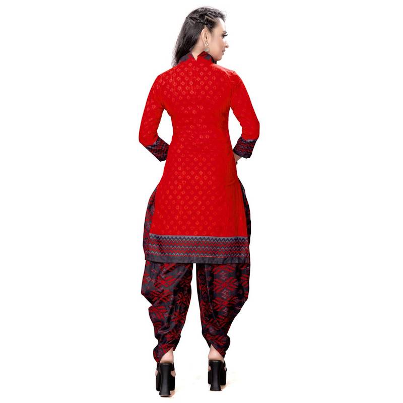 red unstitched cotton printed dress material