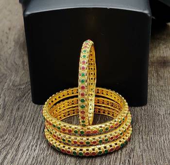 Gold Plated Multicolour Stone Studded Set of 4 Bangles 1