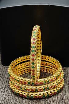 Gold Plated Multicolour Stone Studded Set of 4 Bangles
